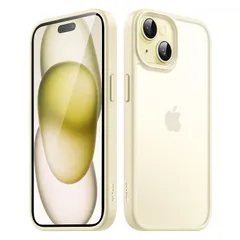 JEDirect マットケース iPhone 15 6.1インチ用 耐衝撃性ミリタリーグレードの落下防止 つや消しの半透明の背面電話カバー 指紋防止 (イエロー) 0