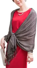 グリーンパキラ ストール レディース 大判 薄手 ラメ入り きらきら UVカット ショール 結婚式 パーティー 羽織 プレゼント ギフト シフォン スカーフ 上品 母の日 冷房対策 ボレロ ポンチョ ケープ 贈り物 女性 肩掛け(ブラック)