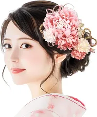 【在庫処分】[OTAKUMARKET] 髪飾り 浴衣 成人式 袴 卒業式 花 振袖 七五三 つまみ細工 着物 和装 結婚式 着物 髪 飾り 髪留め 水引細工 高級造花 ヘアアクセサリー 2点セット 5カラー (01 ピンク)