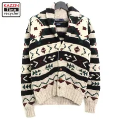 90s vintage RALPH LAUREN ネイティブ柄 ウール ショールカラー ハンドニット ニットカーディガン メンズ 表記Mサイズ