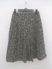 ◇ NATURAL BEAUTY BASIC 総柄 ウエストゴム 膝下丈 フレア スカート サイズS ブラック オフホワイト レディース E  【1303280007134】
