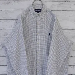 90s Polo Ralph Lauren GOLF ポロ ラルフローレンゴルフ ヘリンボーン チェック ポニー刺繍ロゴ 長袖シャツ ボタンダウンシャツ BDシャツ L ホワイト ネイビー BLAKE ブレイク 20201875