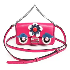 フェンディ モンスター マイクロ バケット 2WAY チェーン ショルダー ハンドバッグ ポシェット 斜め掛け ラムスキン レザー フューシャ ピンク マルチカラー シルバー金具 8M0354 FENDI（未使用　展示品）