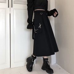 モード系　7部丈　チェーン付き　レディース　スカート　ゆったり