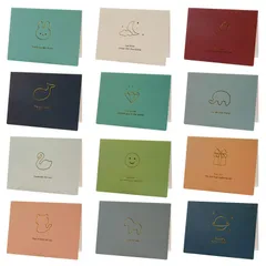 【特価商品】[TEMLUM] メッセージカード 感謝カード グリーティングカード サンキューカード 箔押し 12種類 封筒付き 封筒シール付き かわいい 挨拶状 12枚セット 結婚式 記念日 職場 プレゼント (箔押し図案)