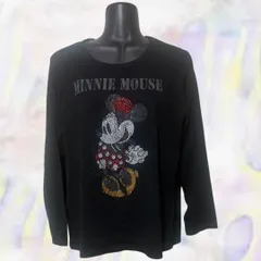 disney　ディズニー　Tシャツ　ブラック　レディース　ミニーマウス　MINNEMOUSE　ヴィンテージ　レトロ　ラインストーン　XL