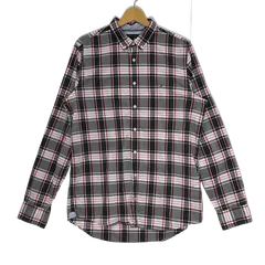 TOMMY HILFIGER トミーヒルフィガー チェック柄 SLIM FIT 長袖 シャツ ボタンダウン ワンポイント刺繡 オーバーサイズ ビッグシルエット モーリシャス製 Lサイズ ホワイト グレー レッド