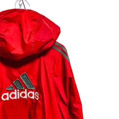 【超希少】80s - 90s OLD ADIDAS ビッグ ロゴ刺繍 サイドライン ナイロン フード ジャケット レトロ ビンテージ XL【LO000013】