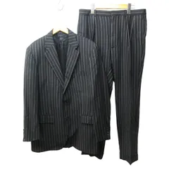 ポロ バイ ラルフローレン Polo by Ralph Lauren 美品 90s ヴィンテージ ストライプスーツ セットアップ 2B インパクト21 黒 ブラック AB7 約XL 大きいサイズ IBO57
