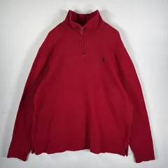 古着 90's/90年代 ポロバイラルフローレン Polo by Ralph Lauren コットンニット ハーフジップ セーター ワンポイント XXL  レッド メンズ