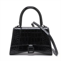 BALENCIAGA バレンシアガ アワーグラス 593546 クロコ型押し ブラック金具 黒 レディース 2WAYハンドバッグ ショルダーバッグ【中古】【美品】