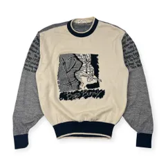 SOZI ソジ ワーナー コラボ バッグスバニー デザイン 長袖 ウール ニット セーター M/ホワイト×ブラック メンズ グリーンクラブ