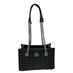 GUCCI グッチ GGマーモント スモール トートバッグ 681483 鞄 レザー 本革 レディース チェーン ブラック 中古 W４