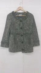 ◇ FREE'S SHOP ツイード系 大人女子 長袖 ノーカラー ジャケット サイズS アイボリー ブラック レディース E  【1306240006604】のサムネイル