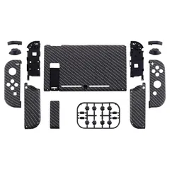 【新着商品】eXtremeRate Switchに対応用カスタムDIY交換ケースシェル、パターン柄のSwitchコンソールに対応用バックプレート、NSに対応用ジョイコンホルダーハンドルコントローラーハウジング、フルボタンセットが付き【ブラックシルバーカーボ 0