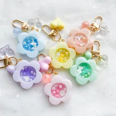 お花型シェイカーキーホルダー パステル　ラメ