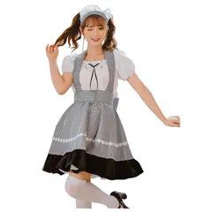 【売り切りセール】チェック サスペンダー スカート メイド服 セットアップ  ブラウス ジャンスカ コスプレ メイド服 メイドドレス ハロウィン ハロウィーン