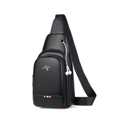黒C [Cenvins] ワンショルダーメンズ ボディバッグ 斜め掛けバッグ肩掛け 胸バッグ メッセンジャーバッグ PUレザー大容量 軽量イヤホン穴付男女兼用 黒 (黒C)