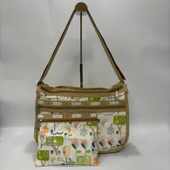 ★M13 未使用品級 ポーチ付き LESPORTSAC レスポートサック ナイロン ショルダーバッグ 二層式 総柄 ファスナータイプ 内側・外側チャック収納あり ブラウン系 レディース バッグ 鞄 J102397