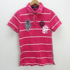 s■トミーヒルフィガー/TOMMY HILFIGER ボーダー柄 鹿の子地ポロシャツ【M】ピンク/MENS/8【中古】