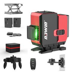 ナウィン レーザー墨出し器 3D 12ライン グリーンレーザー 水準器ツール 磁気回転スタンド マグネット リモート付き バッテリー*2 屋内/屋外兼用 自動補正 天井、壁、床などに使用可能 (12線レーザー)