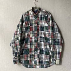 インド製 90s Polo Ralph Lauren パッチワーク シャツ / XL コットン ボタンダウン チェック ビンテージ T4-06154-8437