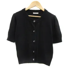 アベニールエトワール Aveniretoile ニットカーディガン 半袖 ミドル丈 ラウンドネック 36 S 黒 ブラック /YS2