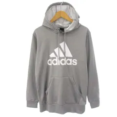 アディダス adidas BR0998 ライトスウェットパーカー プルオーバー 裏毛 ロゴ プリント ライトグレー L ■GY01