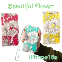 iPhone16e ケース 手帳型 おしゃれ iPhone16e カバー 鏡付 ストラップ付 花柄 レッド 赤色 イエロー 黄色 ブルー 青色 ボタニカル 送料無料