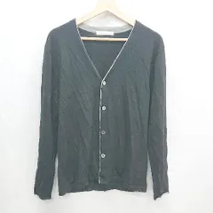 ◇ ⊇ green label relaxing UNITED ARROWS ライン入り 長袖 カーディガン サイズL ブラック グレー系 レディース E  【1503050049283】