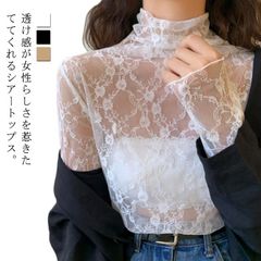 シャツ シースルー シアー レディース 重ね着 レースインナー ブラウス トップス レイヤード インナー 花柄 総レース シアー 長袖 透け感 肌見せ 大人 女の子 きれいめ デイリー おでかけ#conne594055
