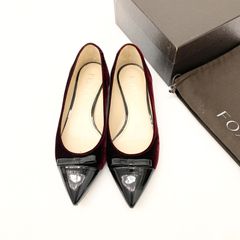 FOXEY フォクシー フラットパンプス バーガンディ ブラック 36 ◆