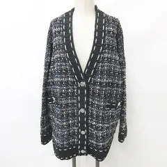 コエル COEL ニット カーディガン Vネック 長袖 オーバーサイズ  ツイード 編み ラメ 黒 白 ブラック ホワイト F