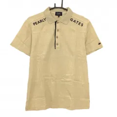 【美品】パーリーゲイツ 半袖ポロシャツ ベージュ グレンチェック織生地 ロゴネイビー メンズ 5(L) ゴルフウェア PEARLY GATES
