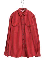 【お得なクーポン配布中!】 70s 80s USA製 ★ ファイブブラザー ストライプ 長袖 ヘビー フランネル シャツ メンズ L ヴィンテージ コットン 長袖シャツ ネルシャツ 赤