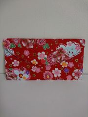 通帳ケースお年玉袋お札入れポーチペンケースエコバッグ長財布レッド花縁起物柄