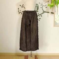 asana HEMP100% デニム風 フリンジ パンツ●草木染めマクガ
