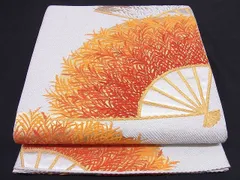 平和屋着物■六通柄袋帯　唐織　扇面草木文　金銀糸　逸品　n-vz0830