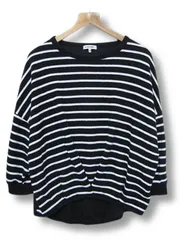 【送料無料】【美品】GLOBAL WORK グローバルワーク 春夏用 ニットセーター 後身頃シフォン切替 黒白 ボーダー レディースMサイズ ■管理番号L28549SSS25-250207-10(510)