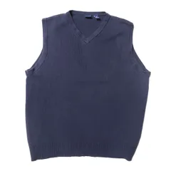 90's ギャップ GAP Vネック コットン ニット ベスト 紺 (M) ネイビー 無地 リブニット 90年代 旧タグ オールド 青タグ Y2K アメリカ古着 USED ビンテージ ヴィンテージ