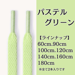 No.37　パステルグリーン　緑　シューレース　靴紐　靴ひも　くつひも　平紐　60cm/90cm/100cm/120cm/140cm/160cm/180cm　8mm幅　高品質　37カラーラインナップ　運動靴　スニーカー　レディース　メンズ