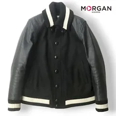 美品MORGAN HOMME XL やぎ革スタジャン】キルティング紺