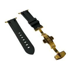 Apple Watch バンド シリコン Dバックル バタフライバックル ラバー ベルト メンズ 男性用 アップルウォッチブ ブラック×ゴールド 42 44 45 49mm