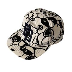 PEARLY GATES パーリーゲイツ×PEANUTS フラットキャップ 白 黒 総柄 FR 綿 ゴルフウェア メンズ