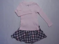 メゾピアノ mezzo piano アウトレット 子供服 女の子 110cm 長袖 カットソー ピンク キュロット スカート チェック グレー ピンク 2点 秋 冬 ★3 セットアップ 冬服 ガールズ 女児 キッズ 【中古】 ユーズド リサイクル