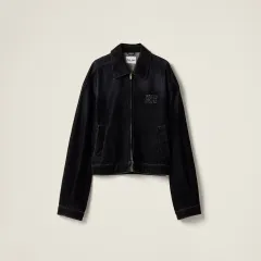 未使用 miu miu フリルデザイン レザージャケット 38 ブラック MIUMIU ミュウミュウ ダブルブレスト レザージャケット 黒