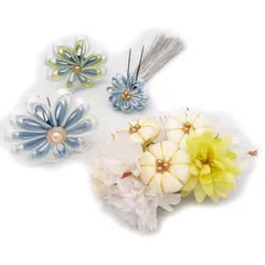 髪飾り ４点セット 京都 西陣 和小物 京あそび 白 黄緑 成人式 花 和風 浴衣 着物 振袖 袴 七五三 子供 キッズ 結婚式お呼ばれ 卒業式 入学式 コーム 髪留め ヘアアクセサリー 日本製 送料無料 W 75 CM-H-1045 u984　Si