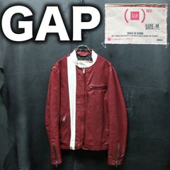 00s GAP (PRODUCT) RED レザーライダースジャケッ ト シングル 赤/白 Mサイズ ギャップ プロダクトレッド カフェレーサー 革ジャン オールドギャップ 立ち襟 スタンドカラー