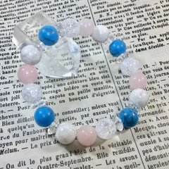 ターコイズ &ハウライト&クラック水晶 パワーストーン ブレスレット メンズ レディース 男性 女性 幸運 開運  [13]   