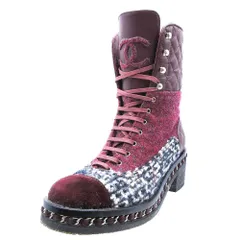 【美品】シャネル ブーツ マトラッセ　ツイード チェーン　CHANEL シャネルブーツ39 24.5 完売品チェーンマトラッセ